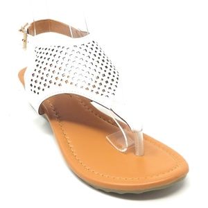 Slingback Wedge Thong Sandals, SW-2889, White